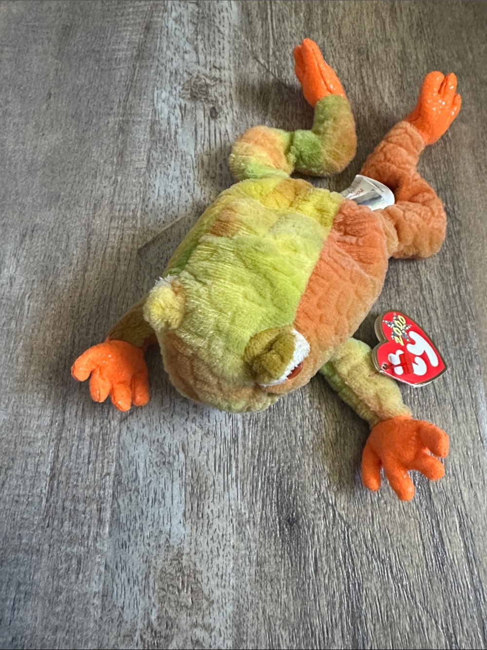 Ty Plush Frog in Orange and Lime Green